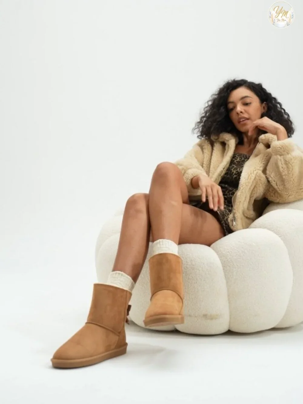 Women's Mid Calf Faux Suede Snow Boots Slip-On Faux Fur Lining Winter